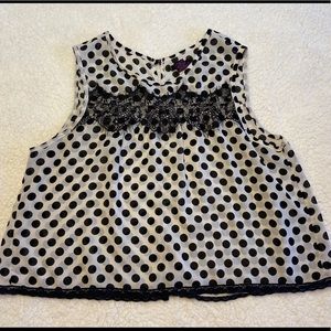 It’s Pink White with Black Polka Dot Sheer Top